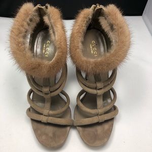 Gucci heels tan Fur detail 36.5